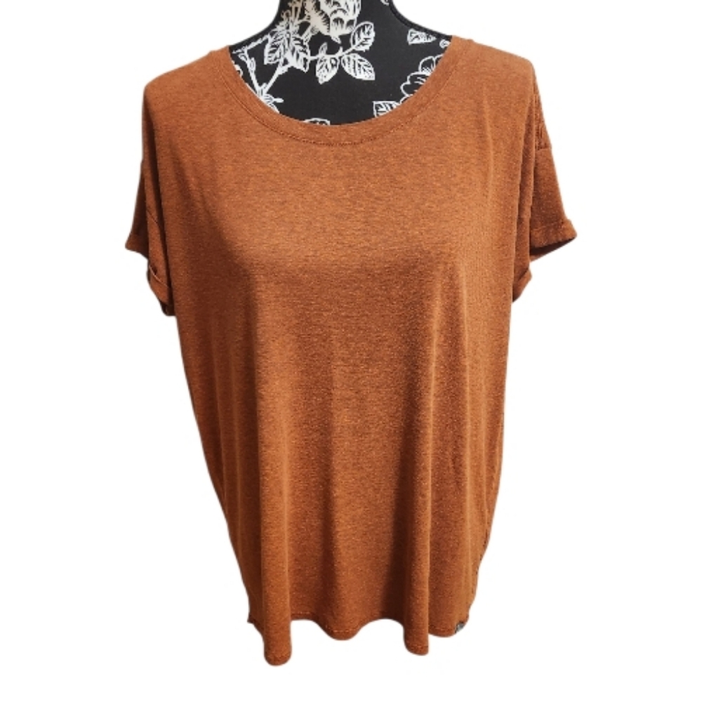 prAna Foundation Short Sleeve V-Neck Tee Rust Orange XLarge